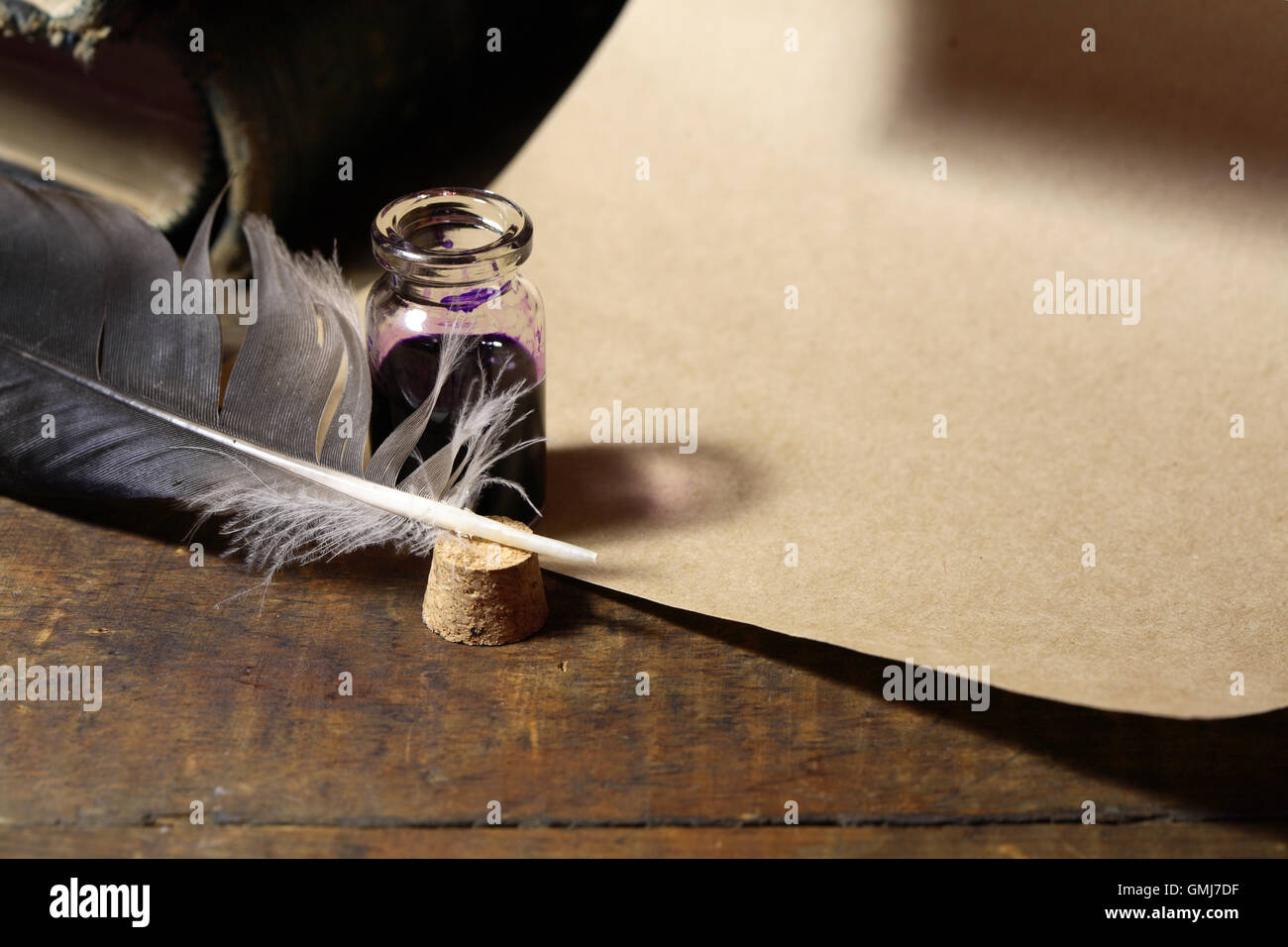 Inkpot And Quill Pen Stock Photo