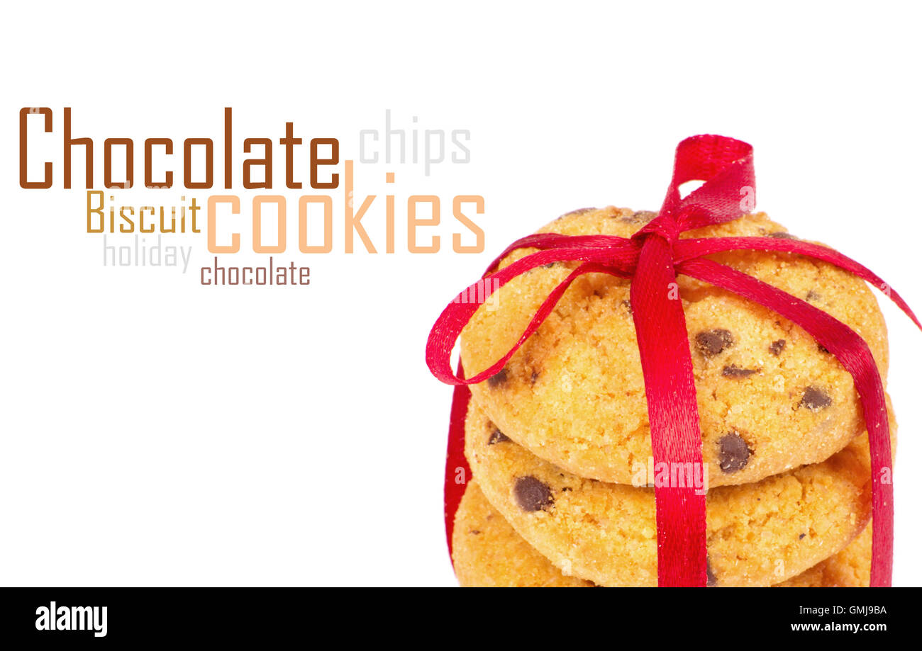 Chocolate chips cookies with red ribbon Stock Photo - Alamy