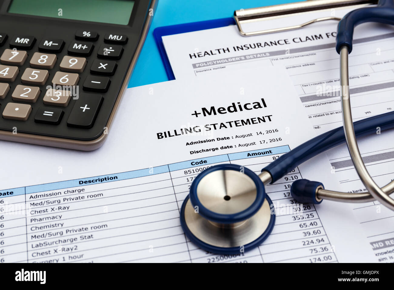 Medical cost concept with calculator and stethoscope Stock Photo Alamy
