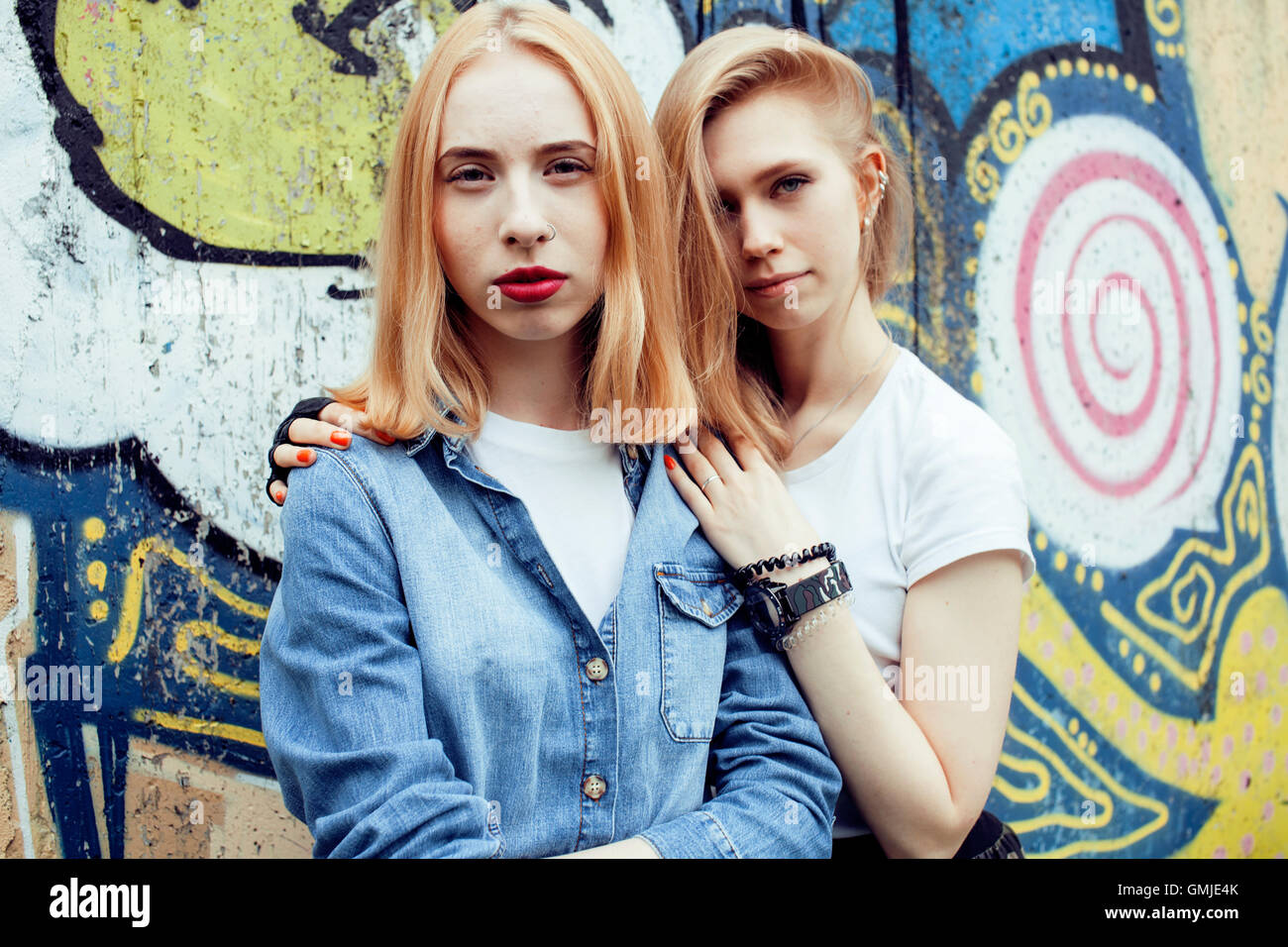 two blonde real teenage girl hanging out at summer together best ...