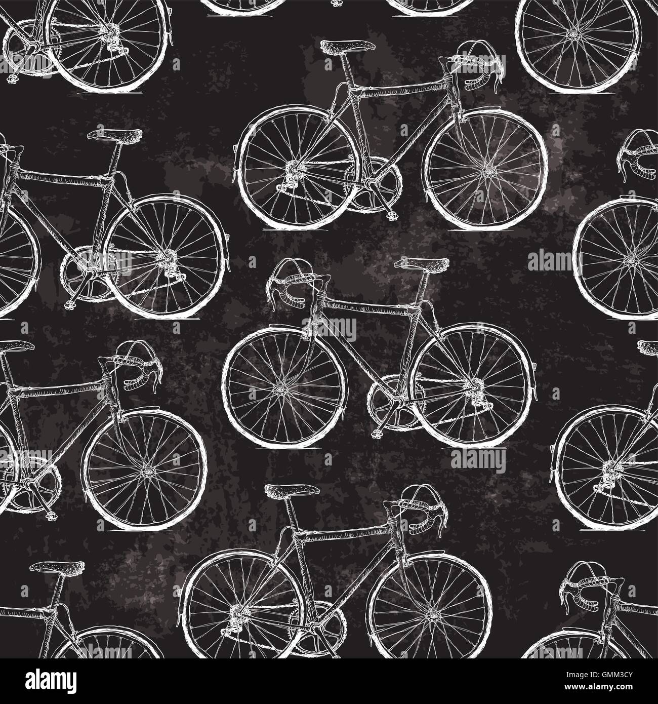 Vintage Bicycles Seamless Pattern on Black Grunge Background Stock Vector
