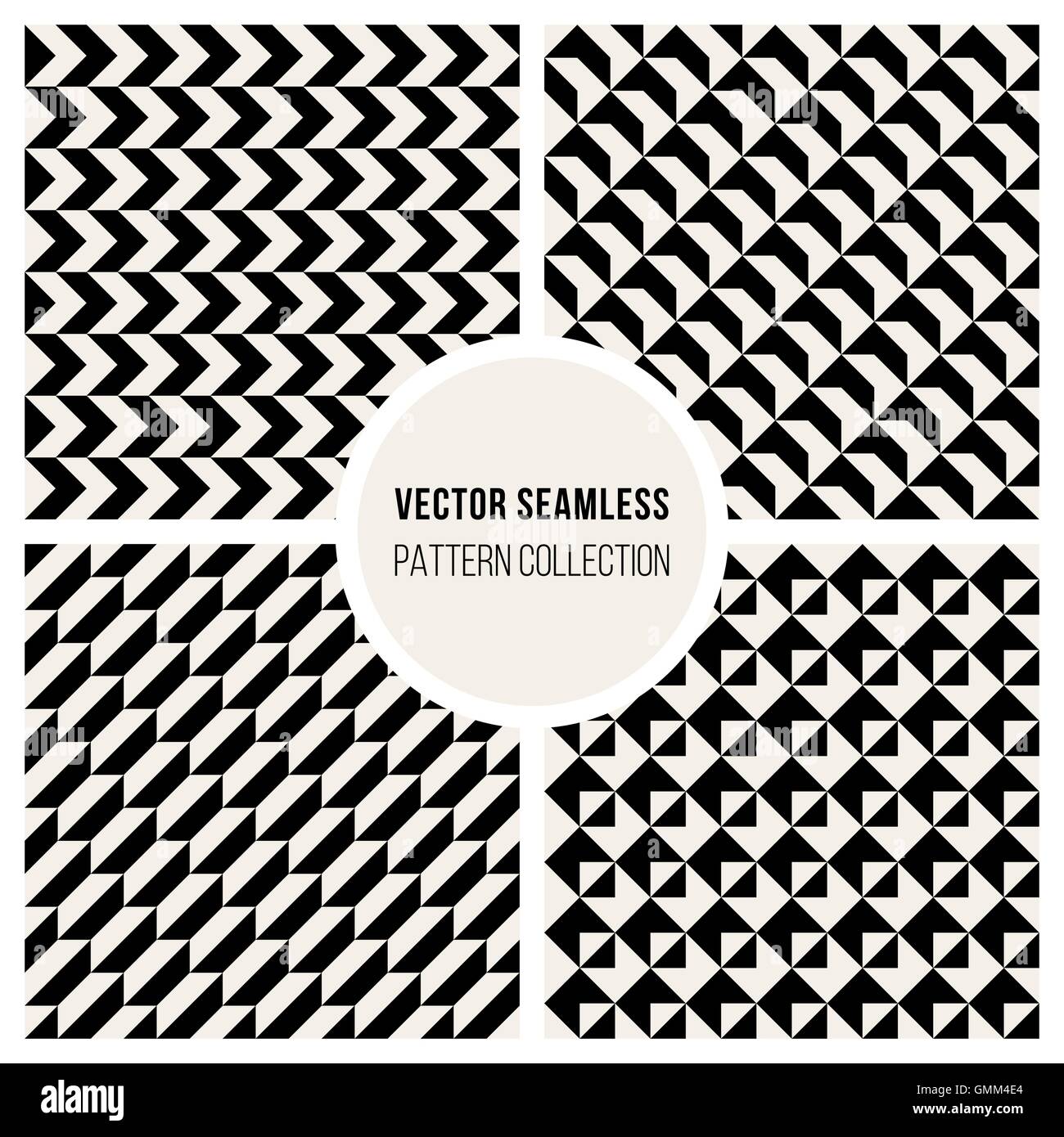 Vector Seamless Black And White Geometric Pattern Collection Stock ...