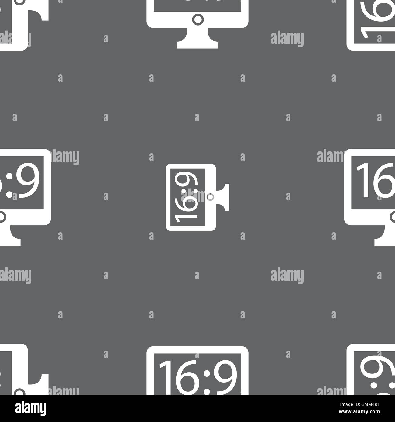 Aspect ratio 16 9 widescreen tv icon sign. Seamless pattern on a gray ...
