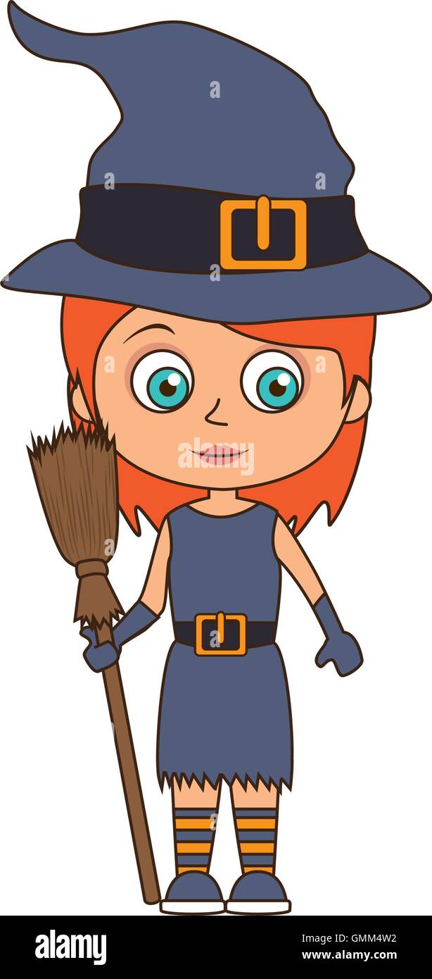 cute girl in a witch costume halloween Stock Vector Image & Art - Alamy