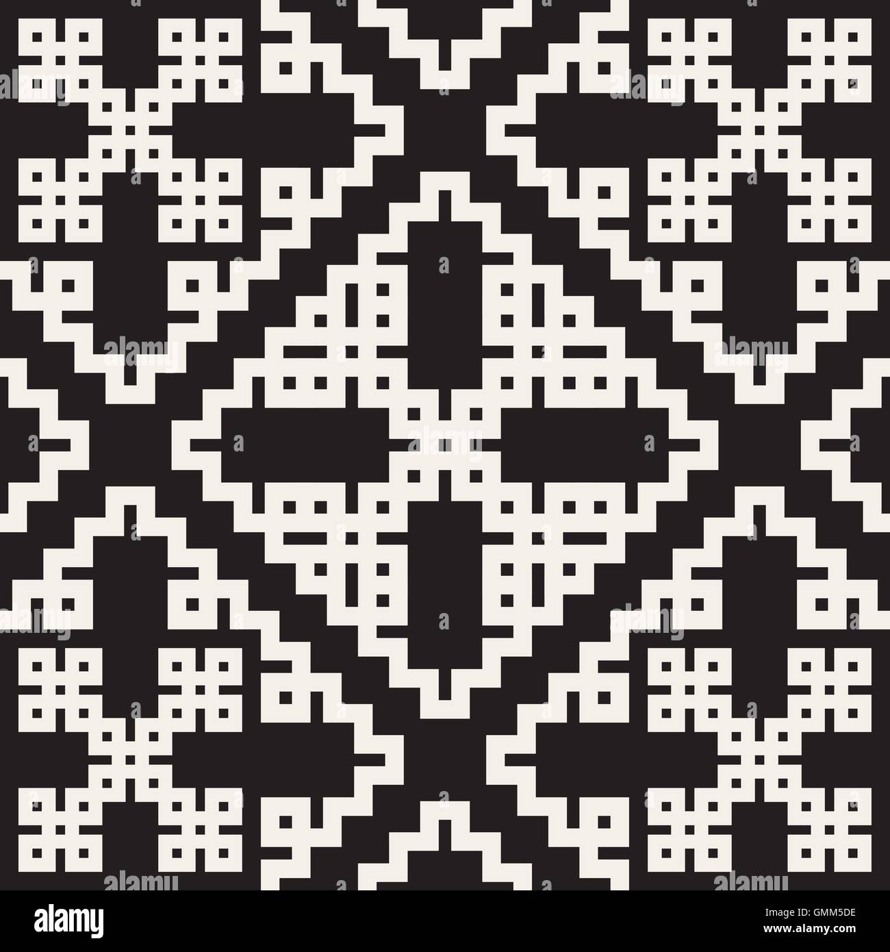 Vector Black & White Seamless Geometric Square Rhombus Grid Ethnic ...