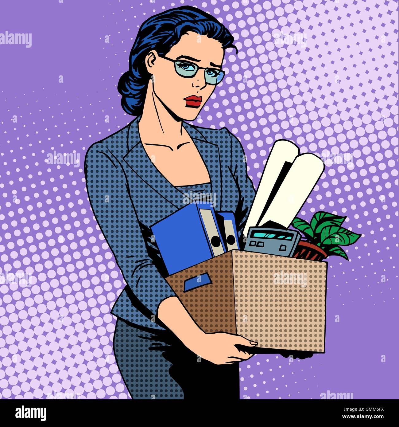 Business woman fired from work sad Stock Vector