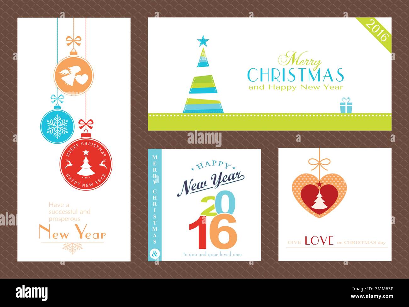 Set of flat Christmas and New Years backgrounds Stock Vector