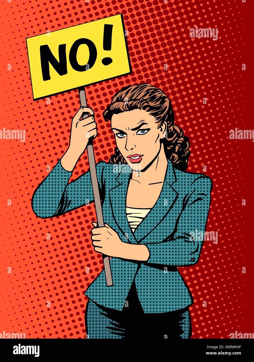businesswoman policy protest with a poster no Stock Vector