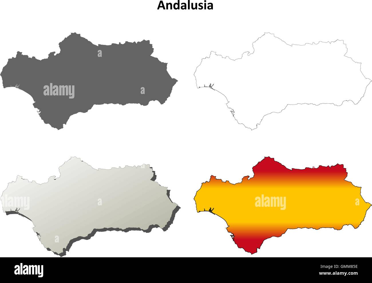 Andalusia blank detailed outline map set Stock Vector