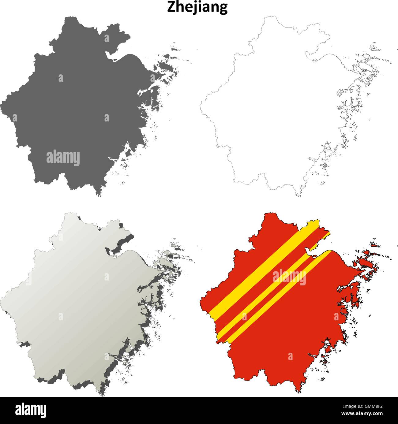 Zhejiang blank outline map set Stock Vector