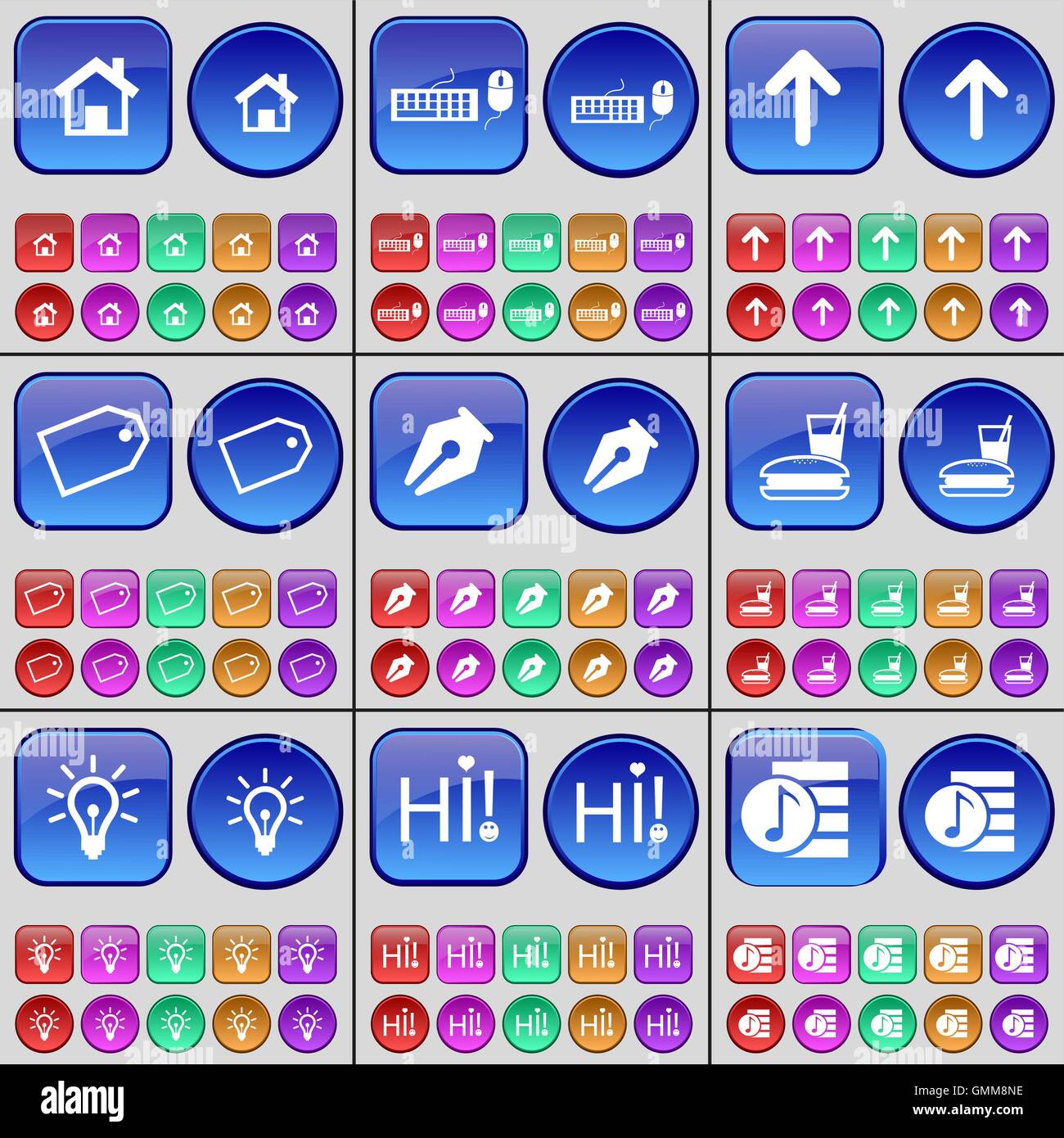 House, Keyboard, Arrow up, Tag, Ink pen, Fastfood, Light bulb, Hi