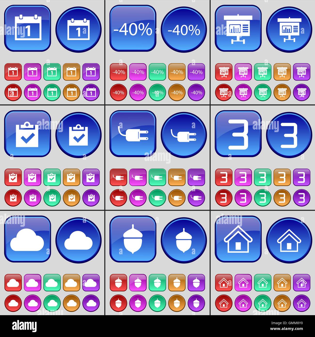 Calendar, Discount, Graph, Survey, Socket, Three, Cloud, Acorn, House