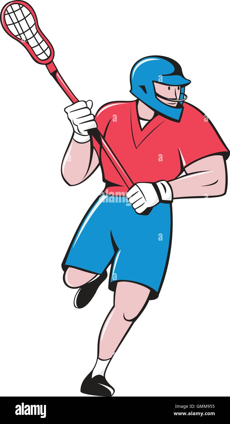 Lacrosse Player Crosse Stick Running Isolated Cartoon Stock Vector