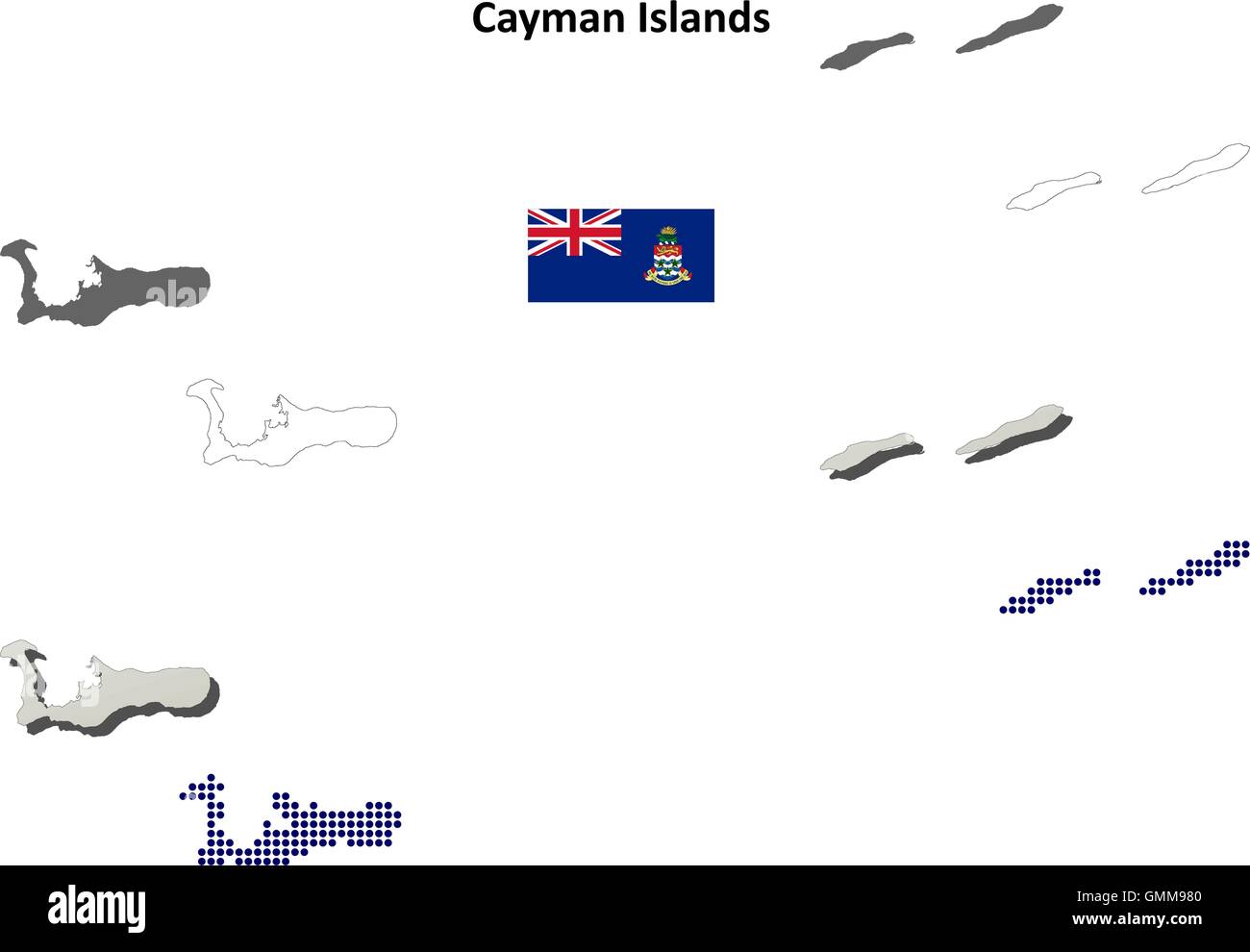 Cayman Islands outline map set Stock Vector