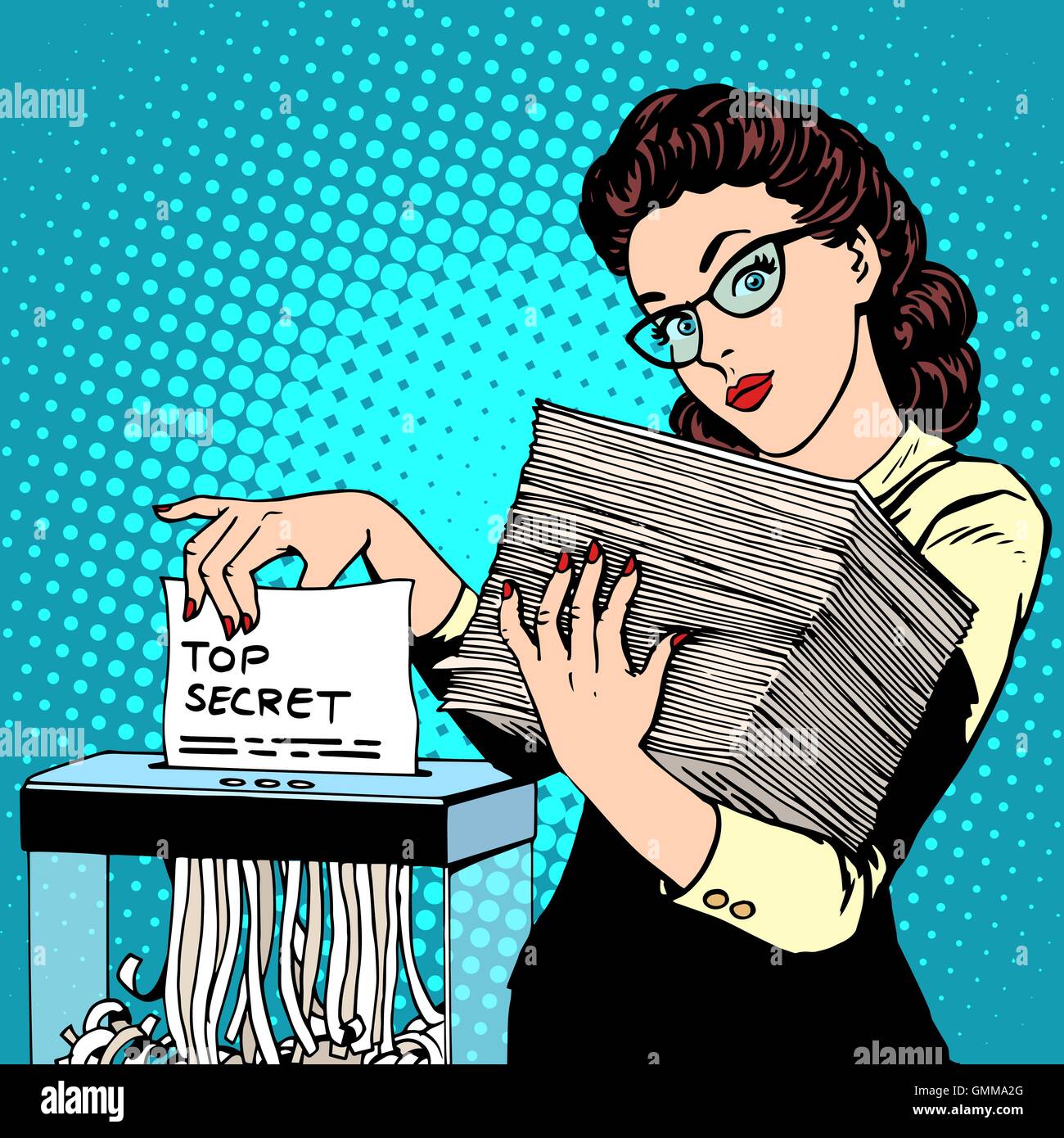 Paper shredder top secret document destroys the Secretary Stock Vector