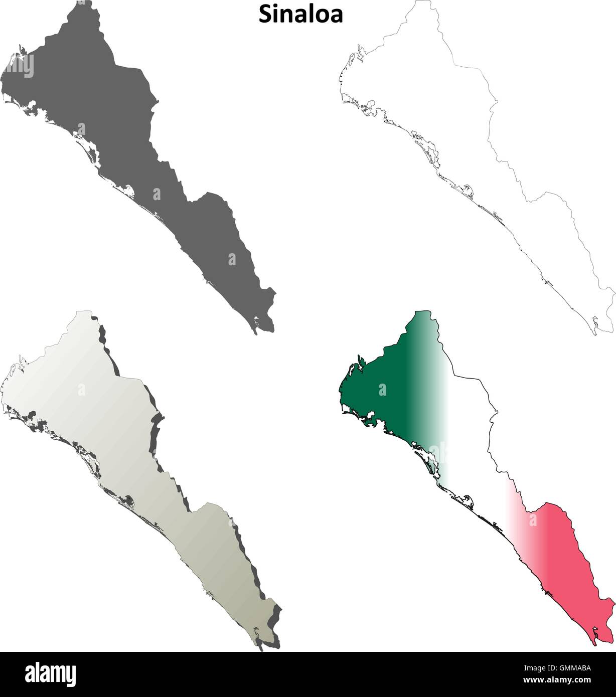 Sinaloa blank outline map set Stock Vector
