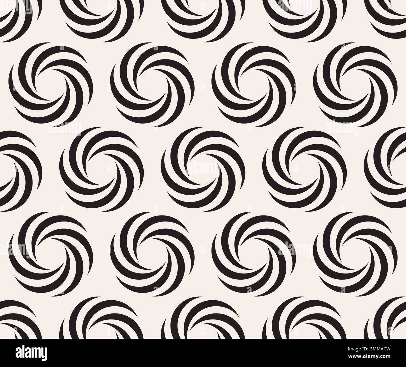 Vector Seamless Black and White Spiral Geometry Circle Optical Illusion Pattern Stock Vector