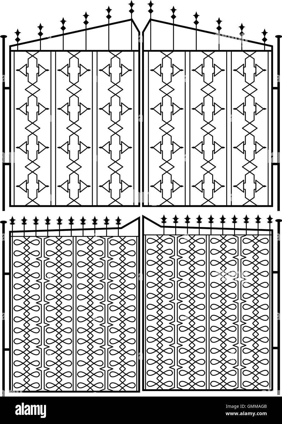Wrought Iron Gate, Door, Fence, Window, Grill, Railing Design Stock Vector