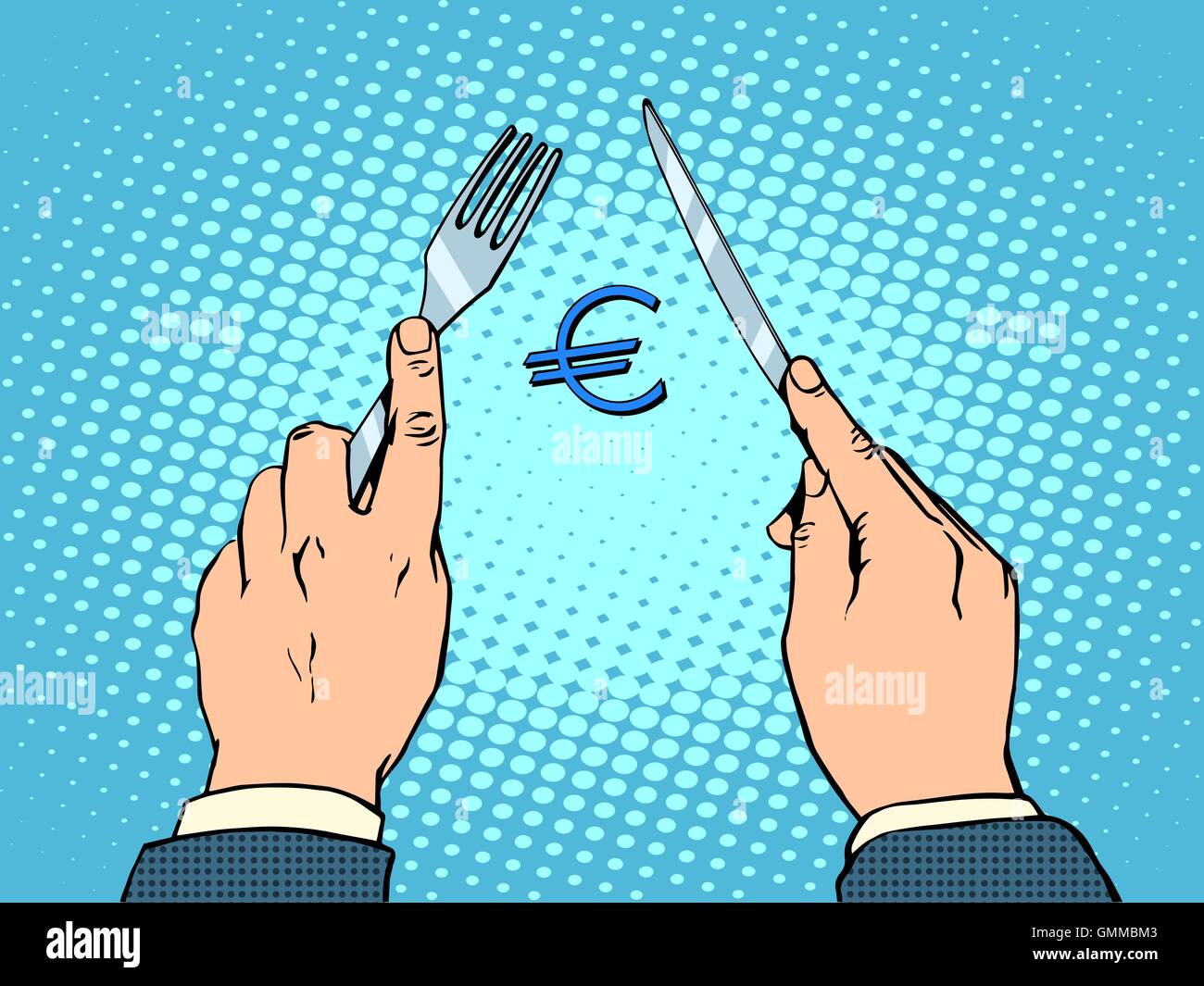 European Euro knife and fork financial concept Stock Vector