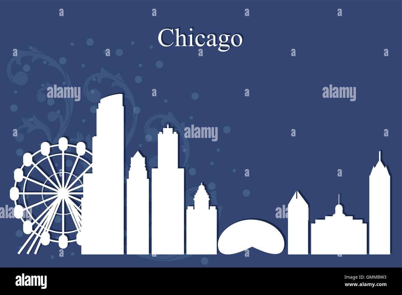 Chicago city skyline silhouette on blue background Stock Vector