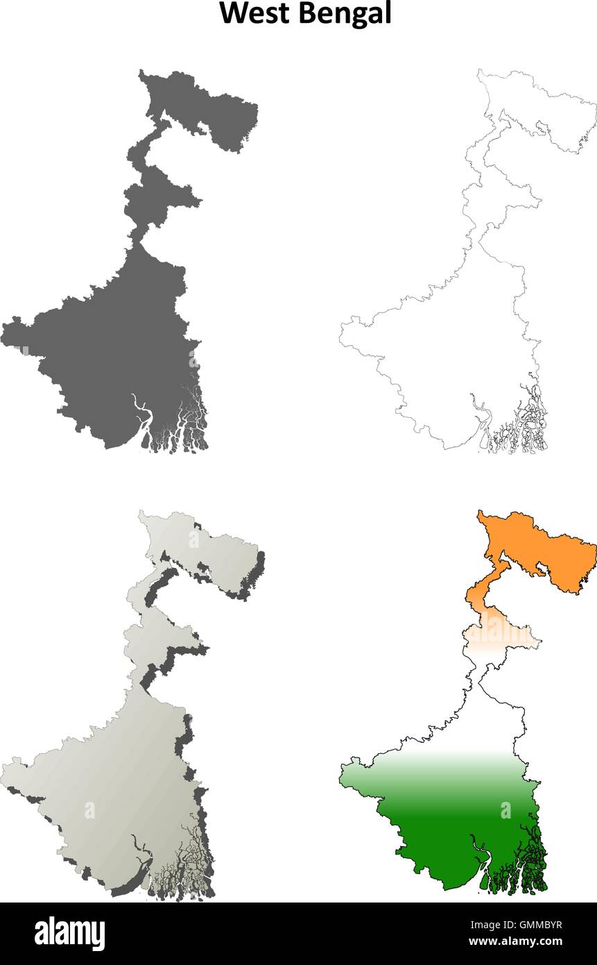 West Bengal blank outline map set Stock Vector
