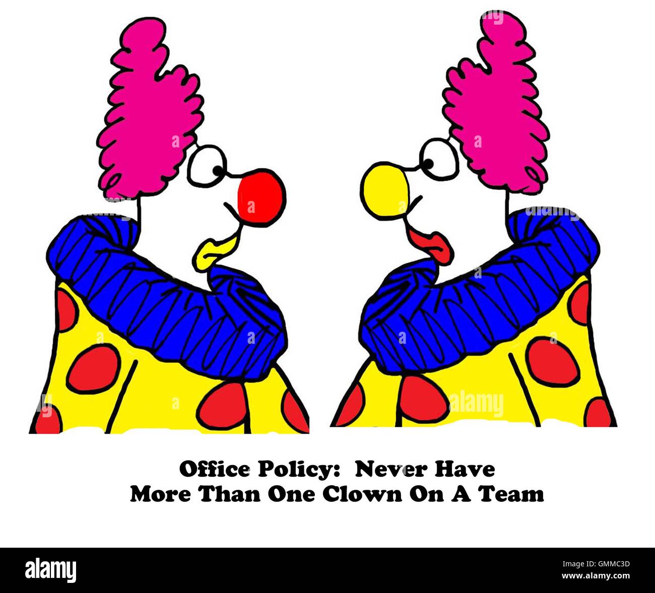 Business cartoon showing two clowns looking at each other. Stock Photo
