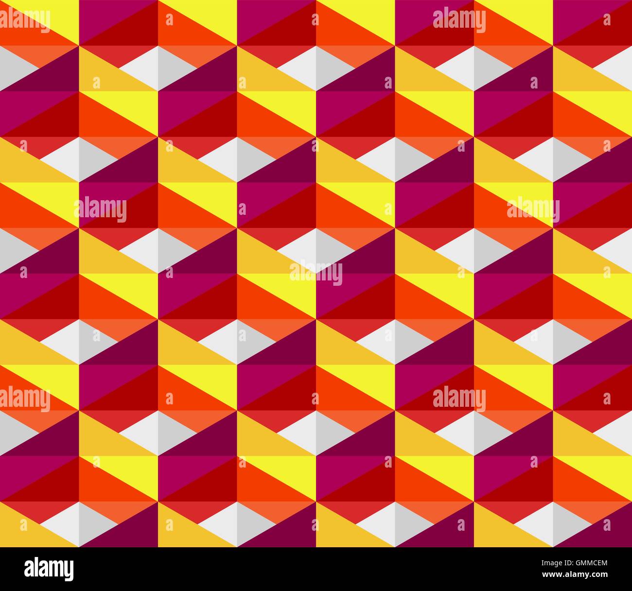Vector Seamless Colorful Pink Red Yellow Geometric Blocks Isometric Tiling Pattern Stock Vector