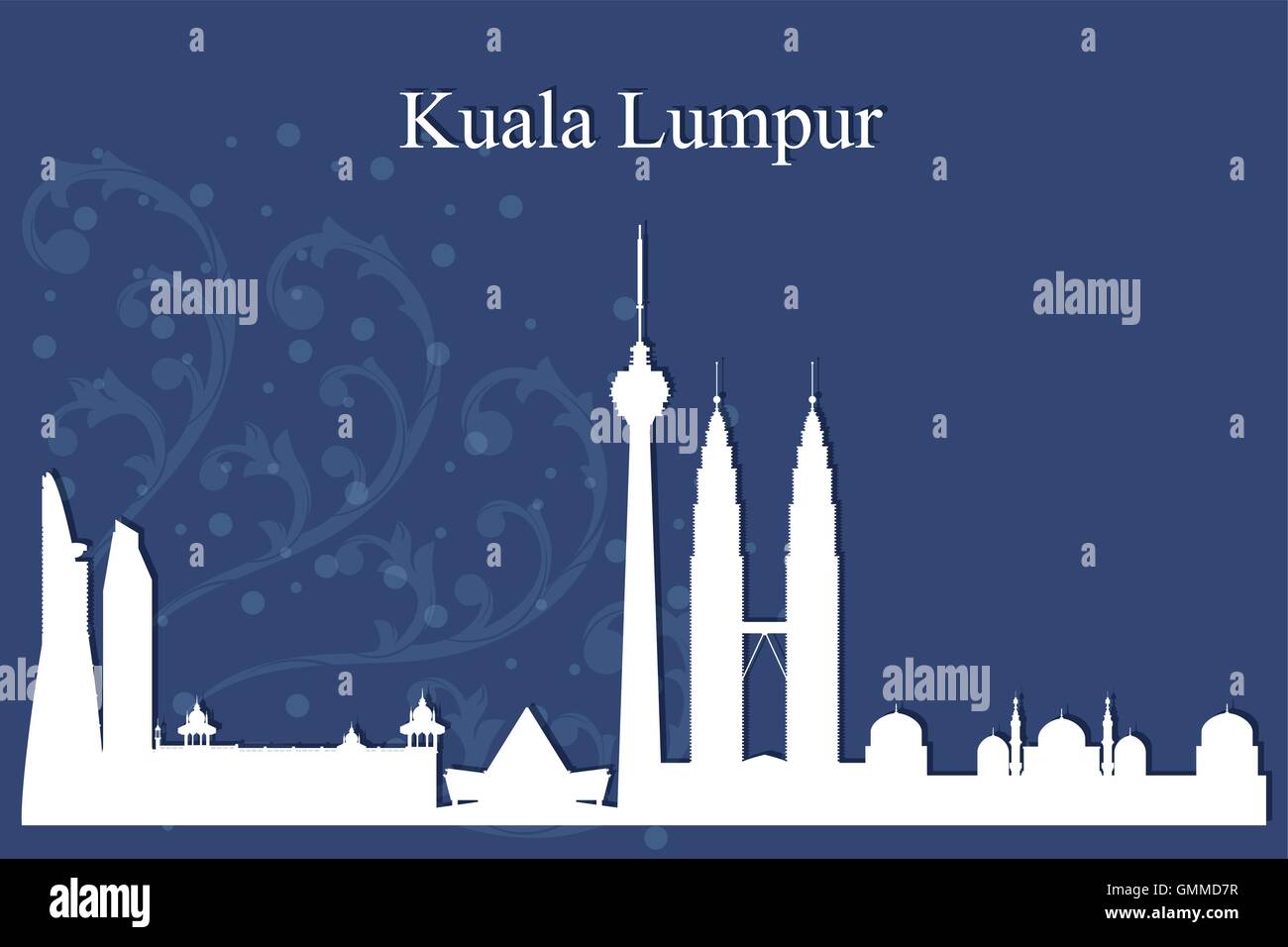Kuala Lumpur city skyline silhouette on blue background Stock Vector