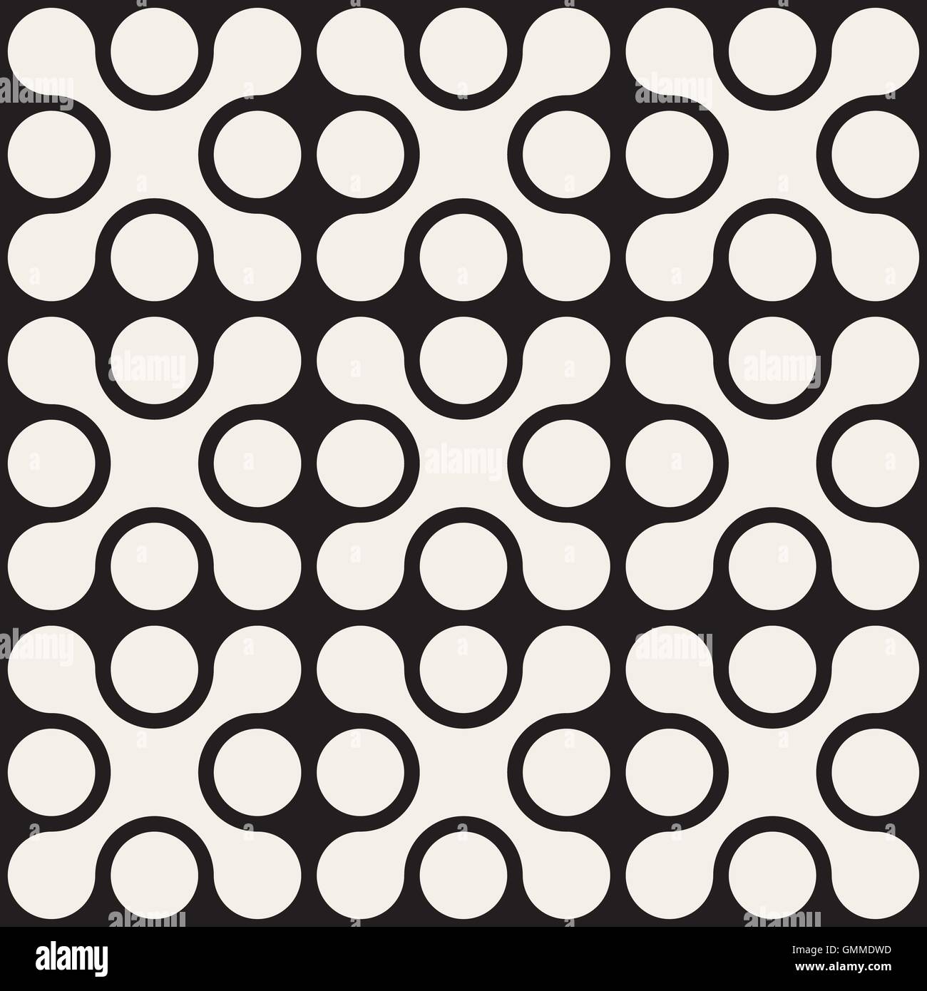 Vector Seamless Black And White Rounded Cross Square Pattern Stock Vector