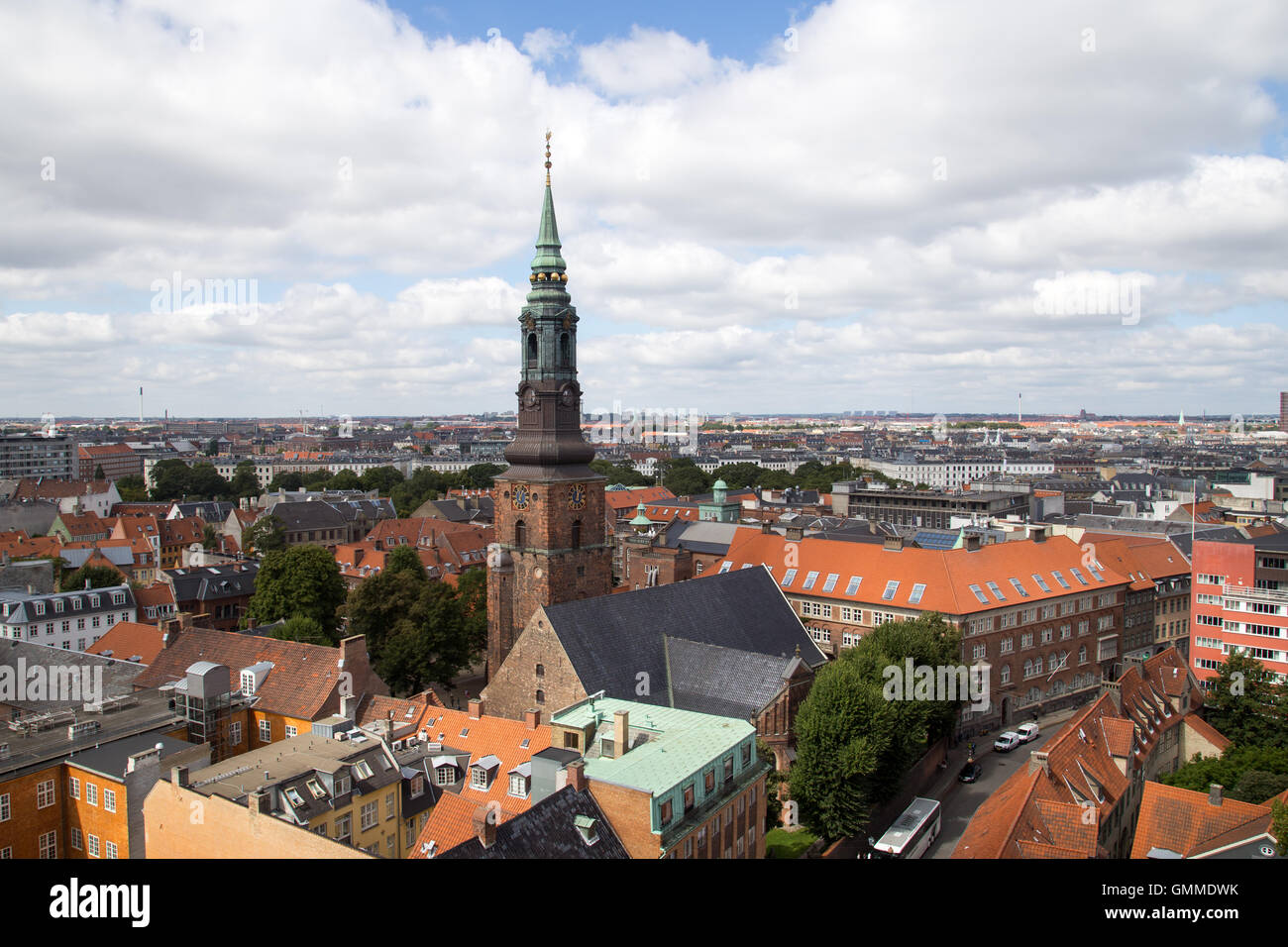 Copenhagen, Denmark - August 15, 2016: Aerial view of Sankt Petri Church in the city center Stock Photo