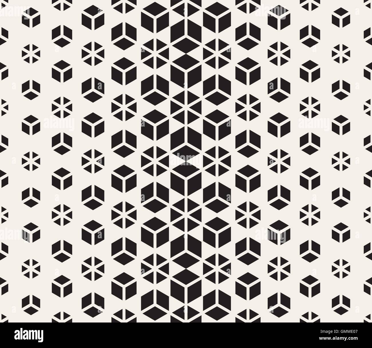 Vector Seamless Black and White Triangle Hexagon Grid Halftone Gradient