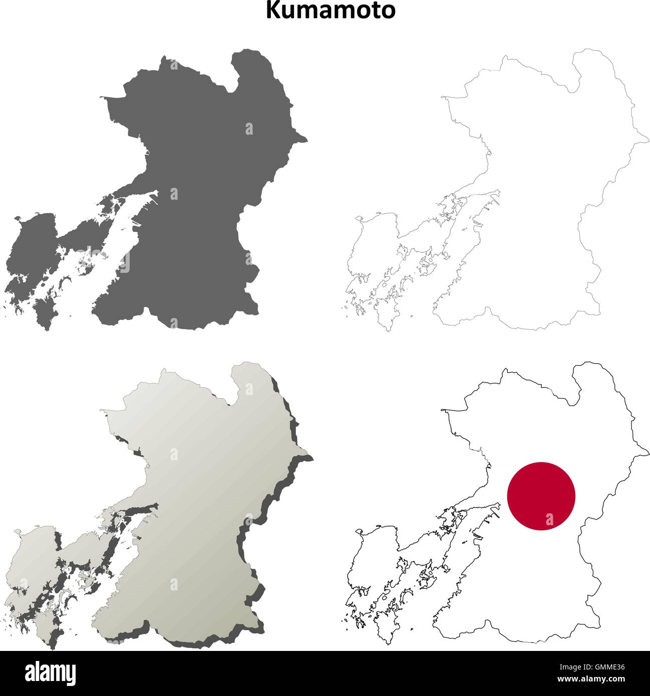 Kumamoto blank outline map set Stock Vector