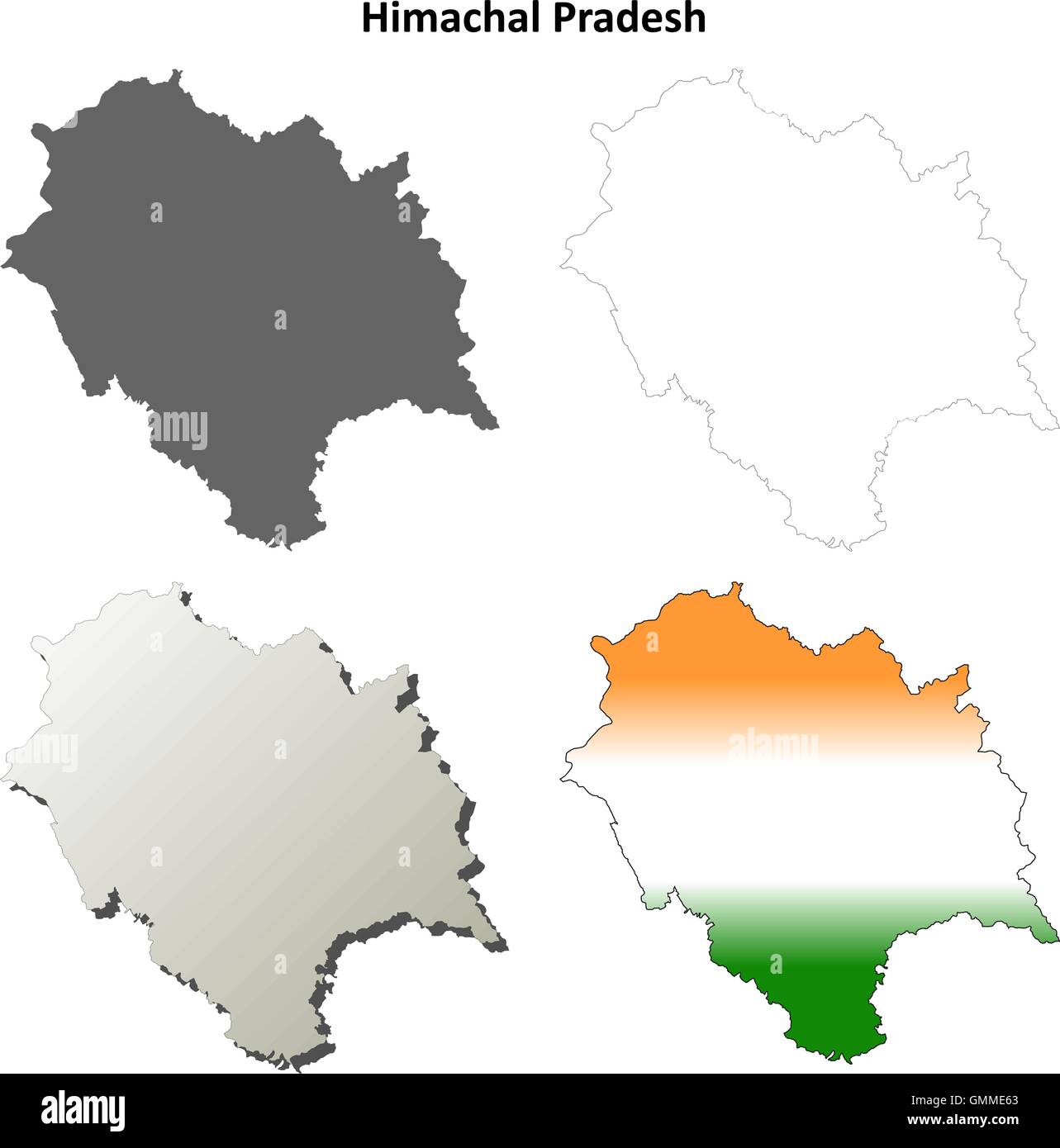 Himachal Pradesh blank outline map set Stock Vector