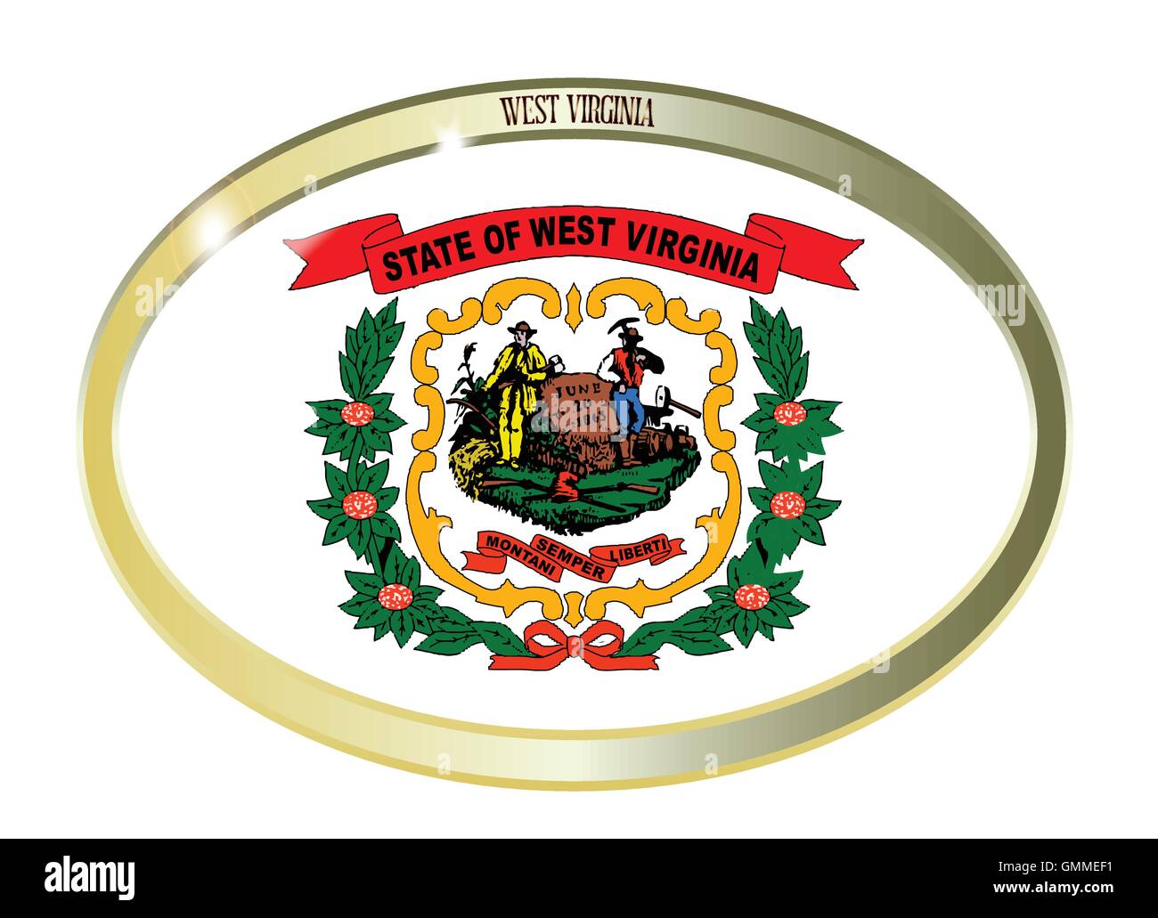 West Virginia State Flag Oval Button Stock Vector