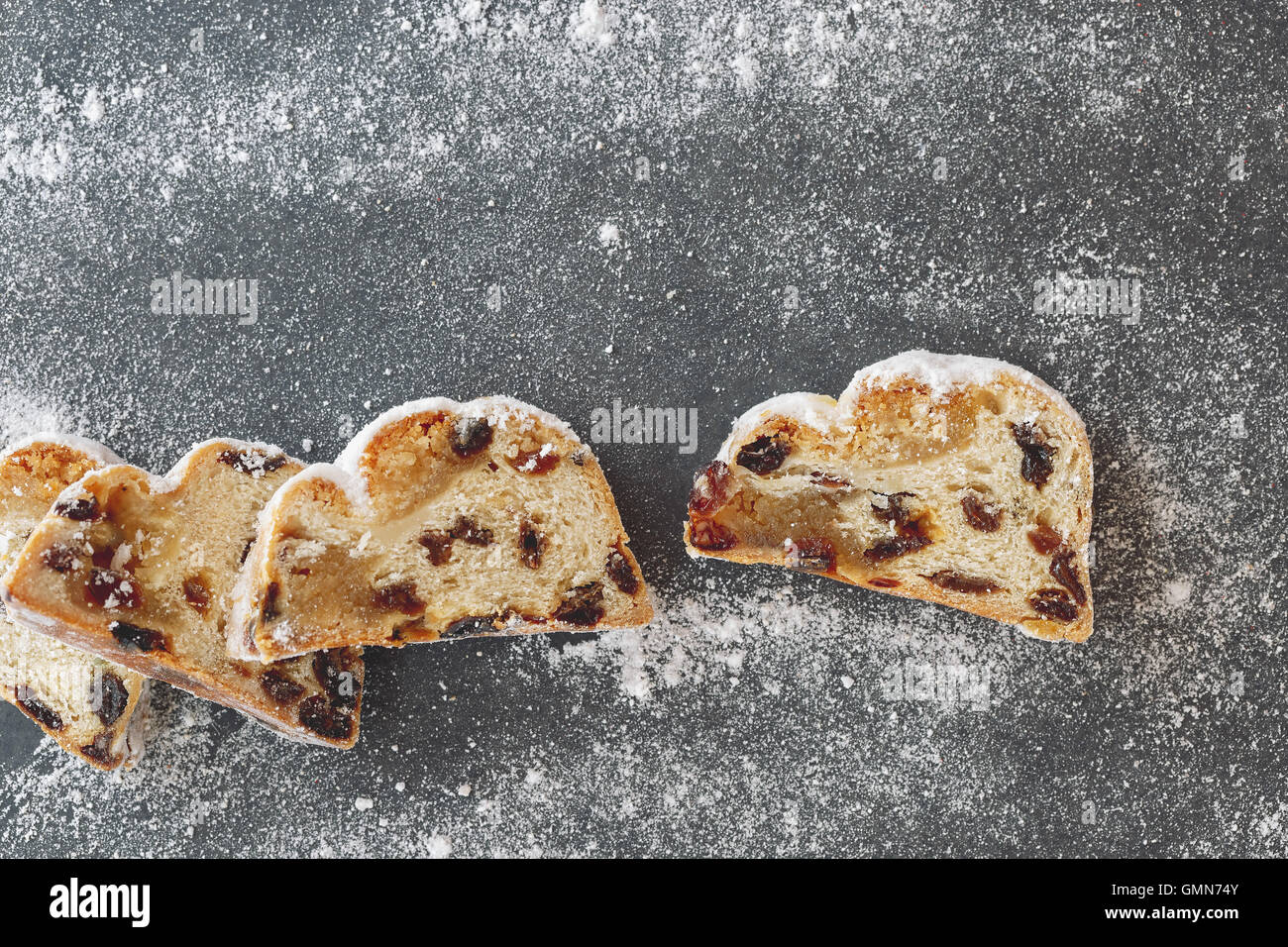 Christmas stollen with icing sugar Stock Photo