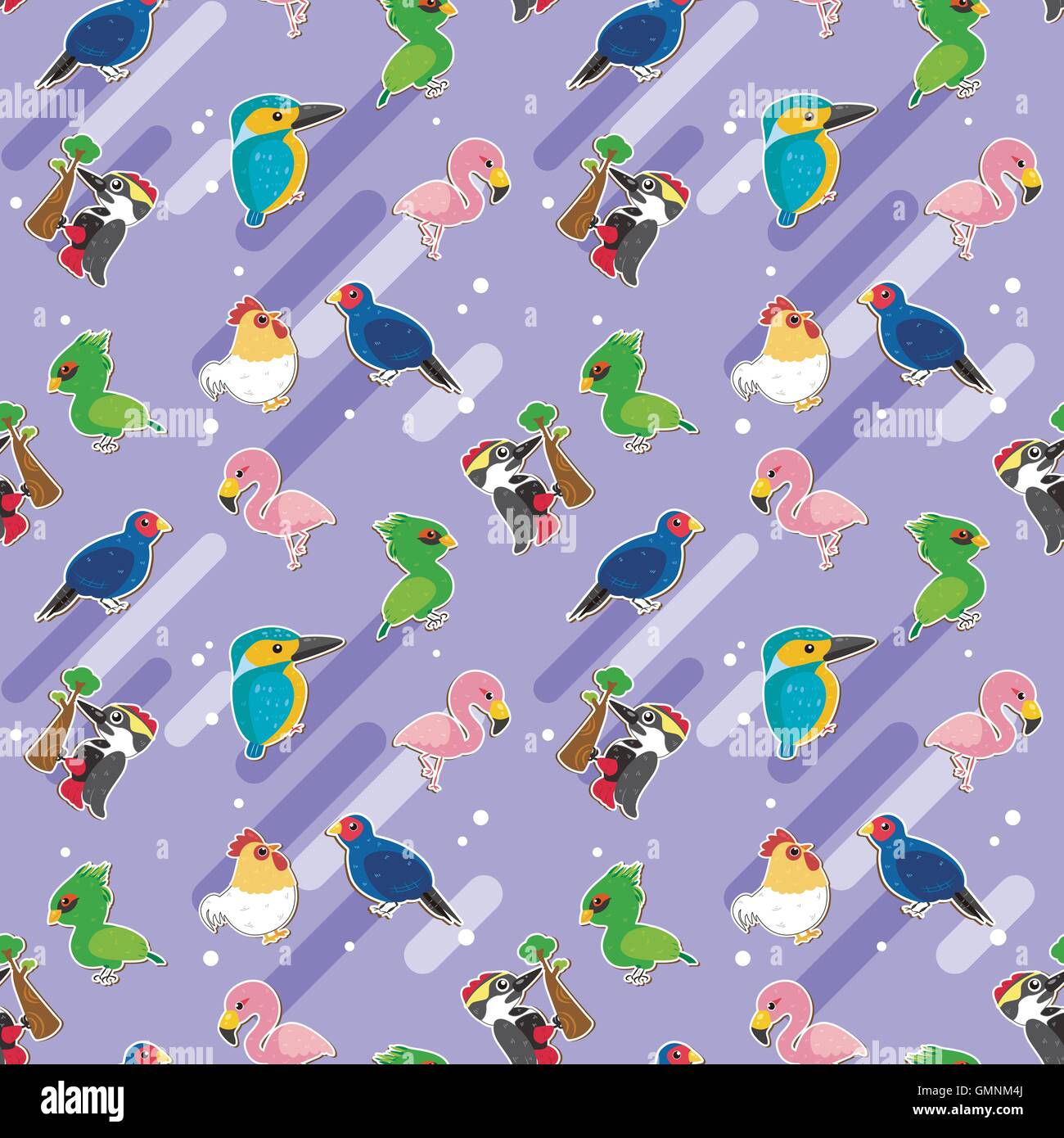 Birds seamless pattern design, different species of cute birds over ...