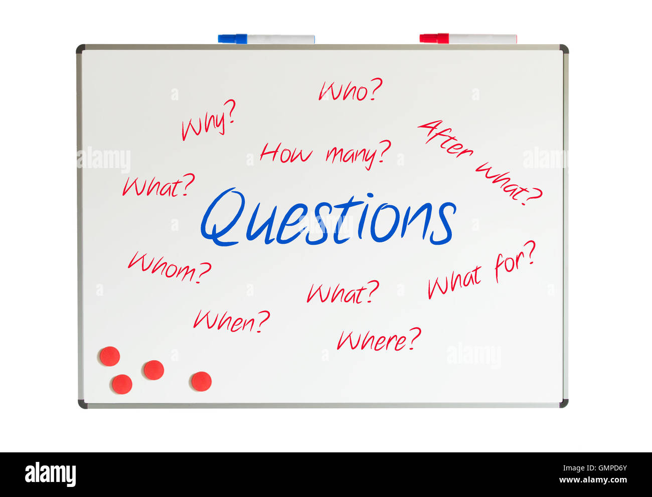 Questions on a whiteboard Stock Photo Alamy
