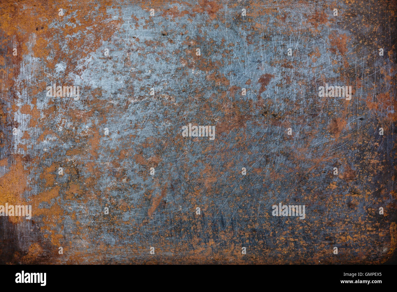 Steel walkway mats sprayed red rust. Stock Photo