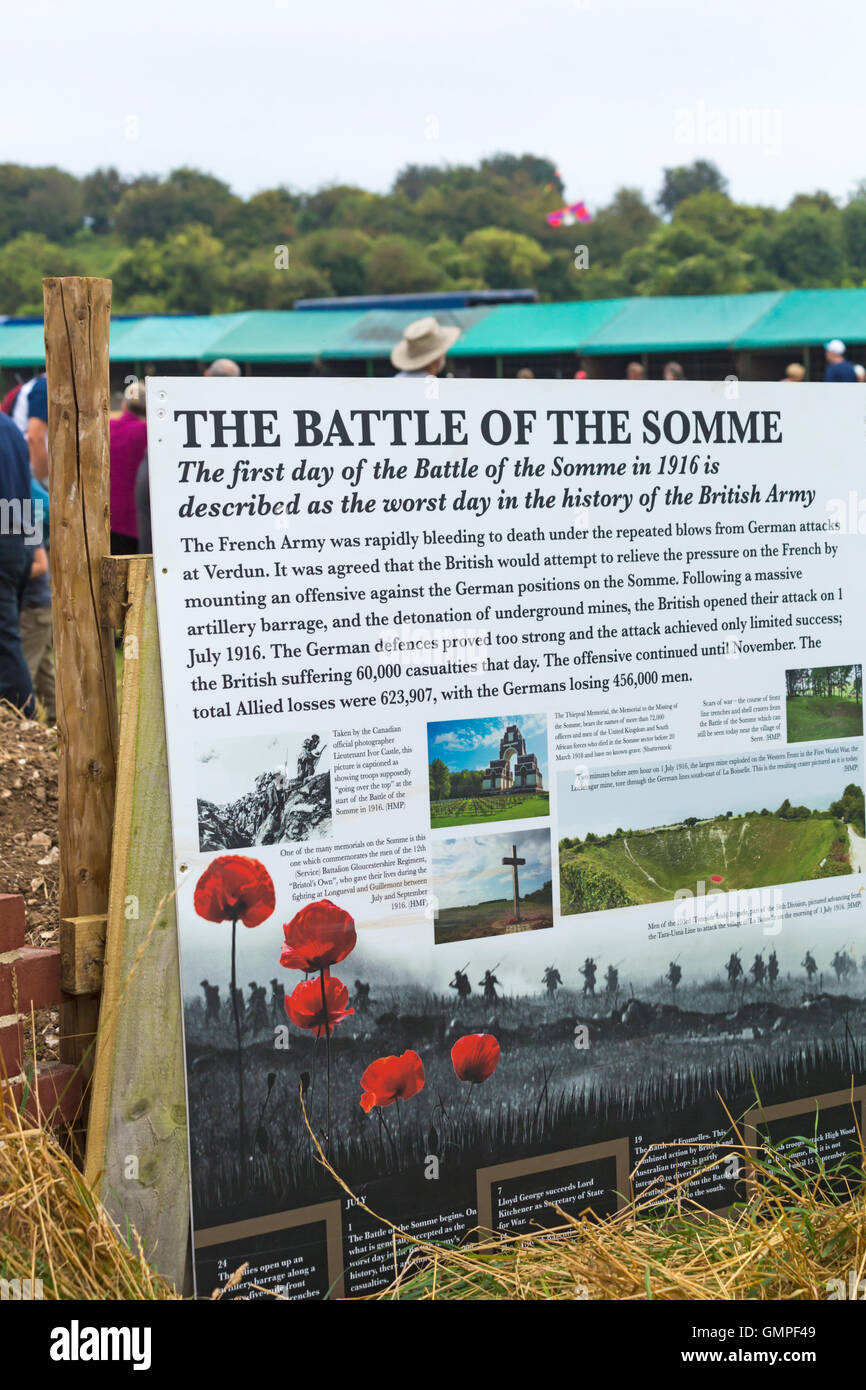 WWI Centenary Commemoration Display to commemorate the 100th anniversary of the Battle of Somme, Great Dorset Steam Fair, Dorset Stock Photo