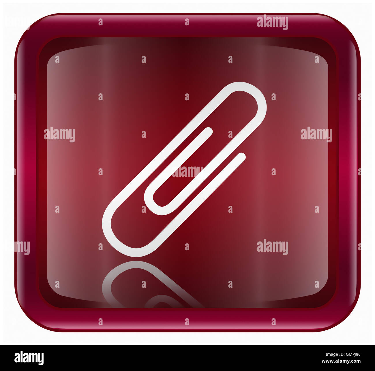 Paper clip icon dark red, isolated on white background Stock Photo