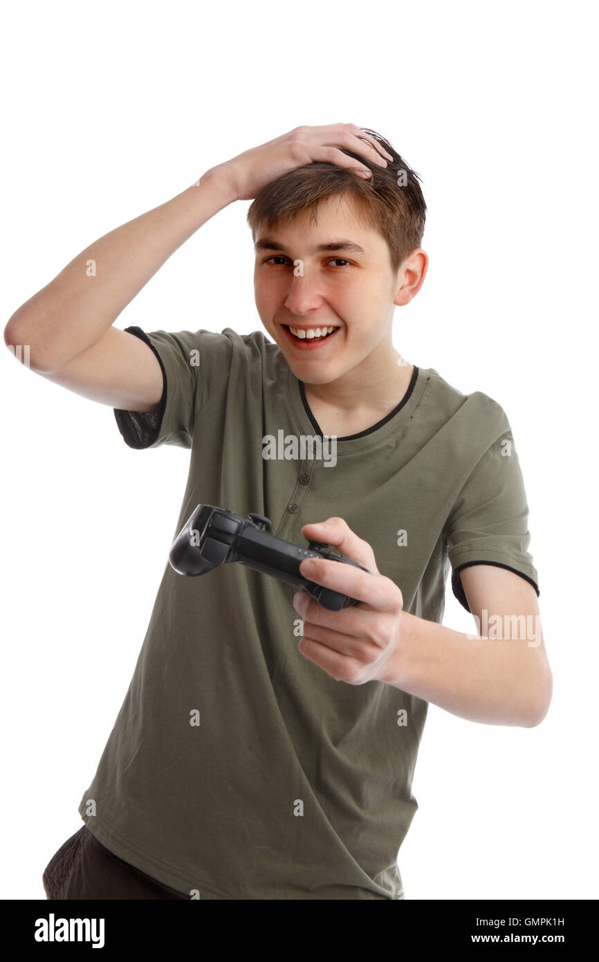 Happy boy with game controller Stock Photo - Alamy