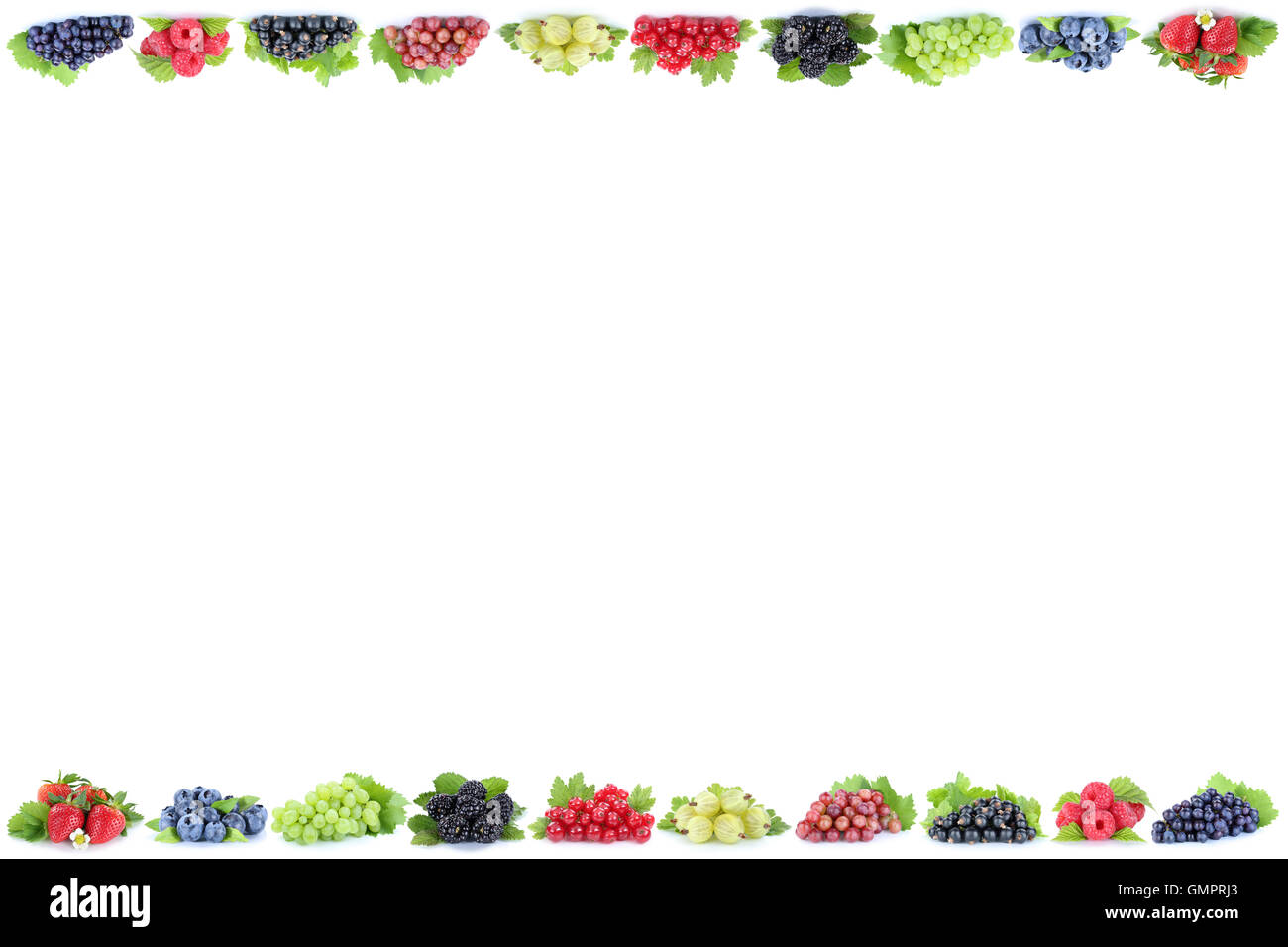 Berries strawberries grapes blueberries berry fruits fruit copyspace copy space isolated on a white background Stock Photo