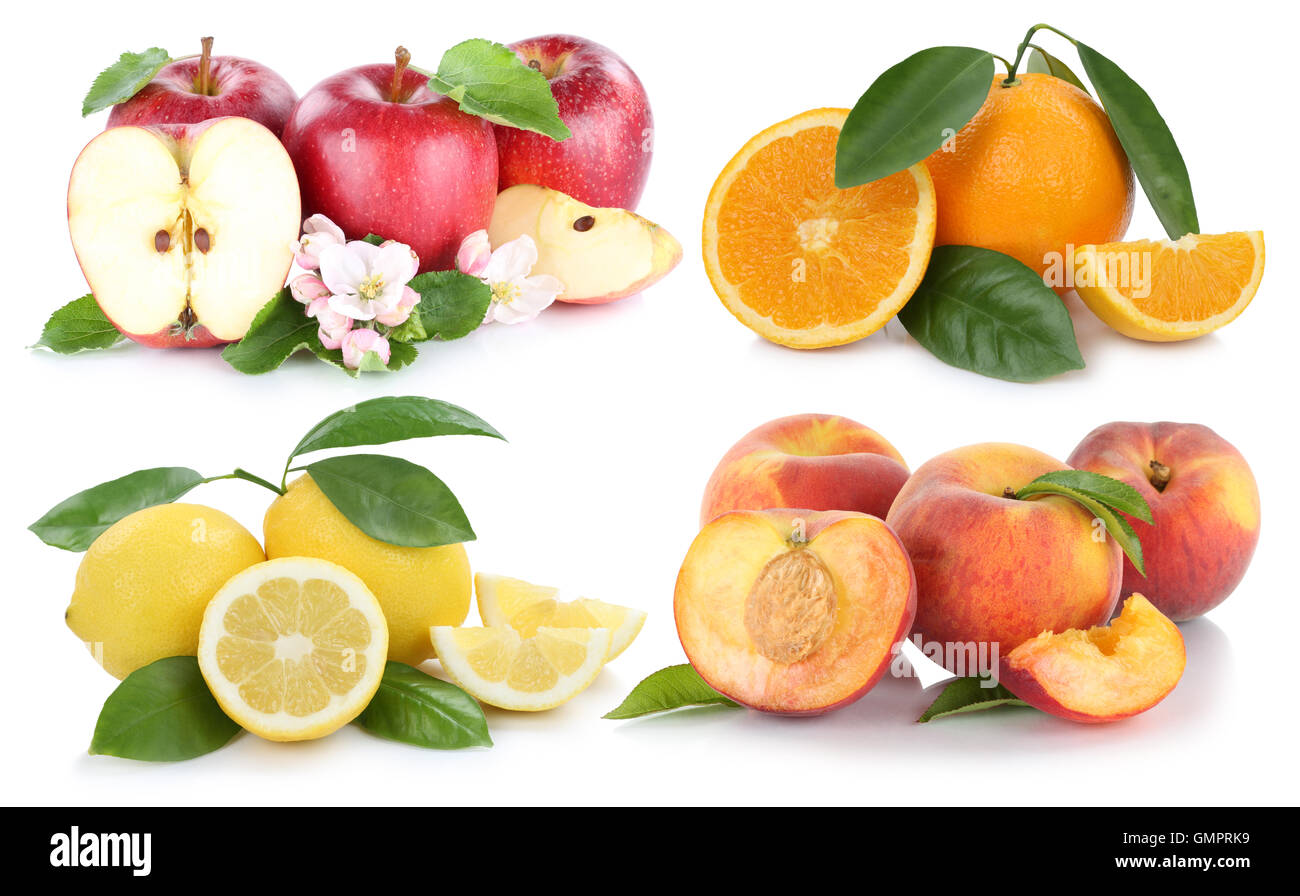 Fruits apple orange peach apples oranges collection isolated Stock ...