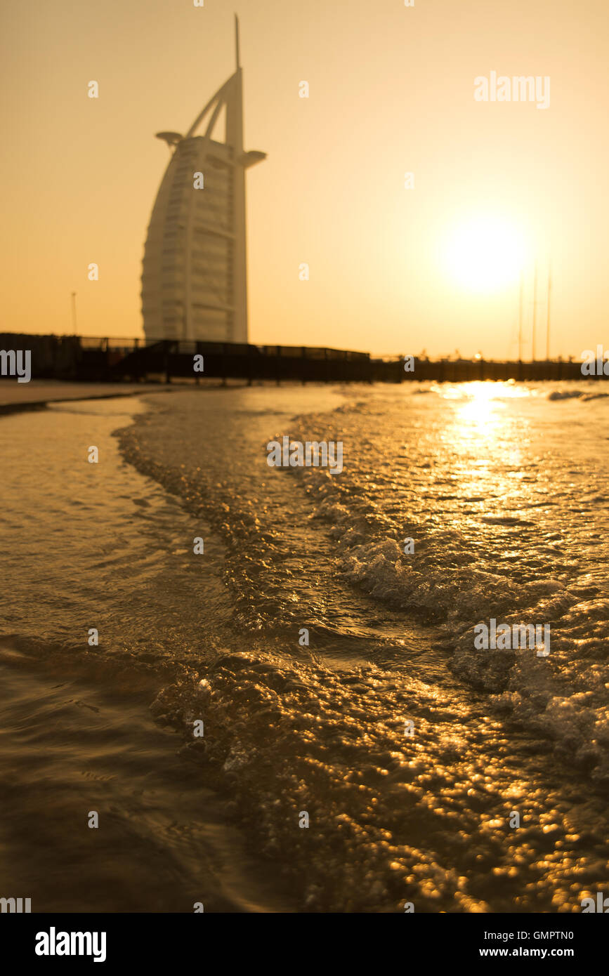 DUBAI, UAE - MARCH 6 :The world's first seven stars luxury hotel Burj Al Arab, March 6, 2014 in Dubai, United Arab Emirates Stock Photo