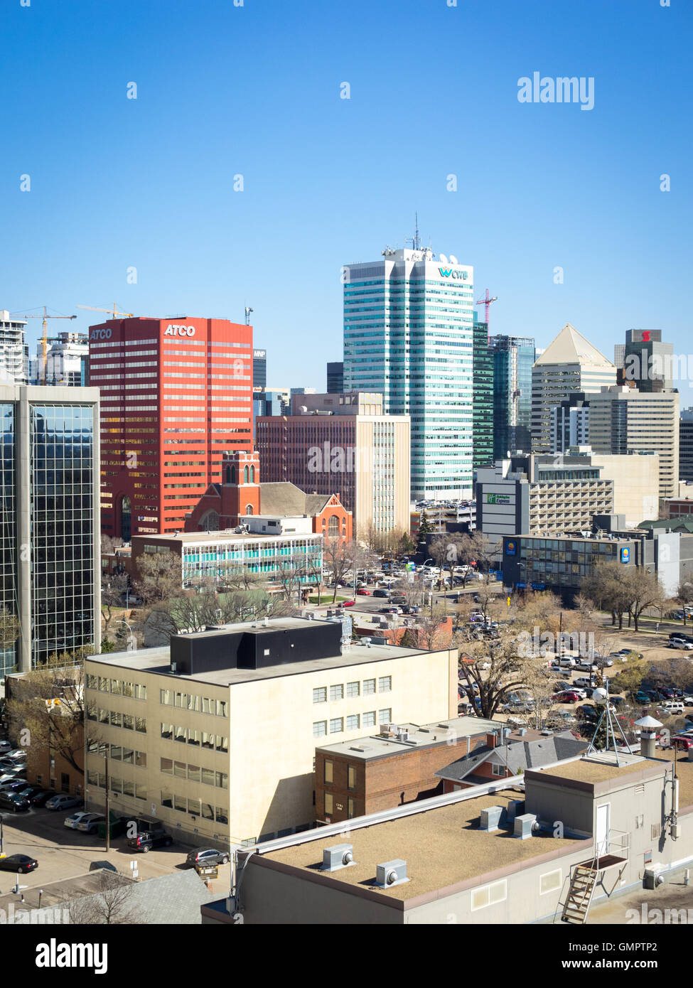 The skyline of Edmonton, Alberta, Canada, in early spring Stock Photo