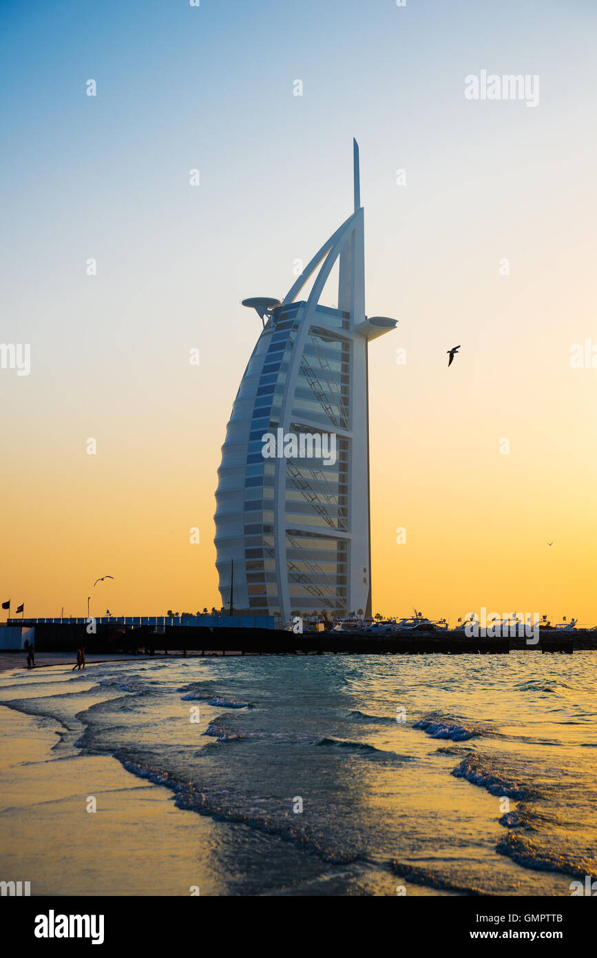 DUBAI, UAE - MARCH 6 :The world's first seven stars luxury hotel Burj Al Arab, March 6, 2014 in Dubai, United Arab Emirates. Stock Photo