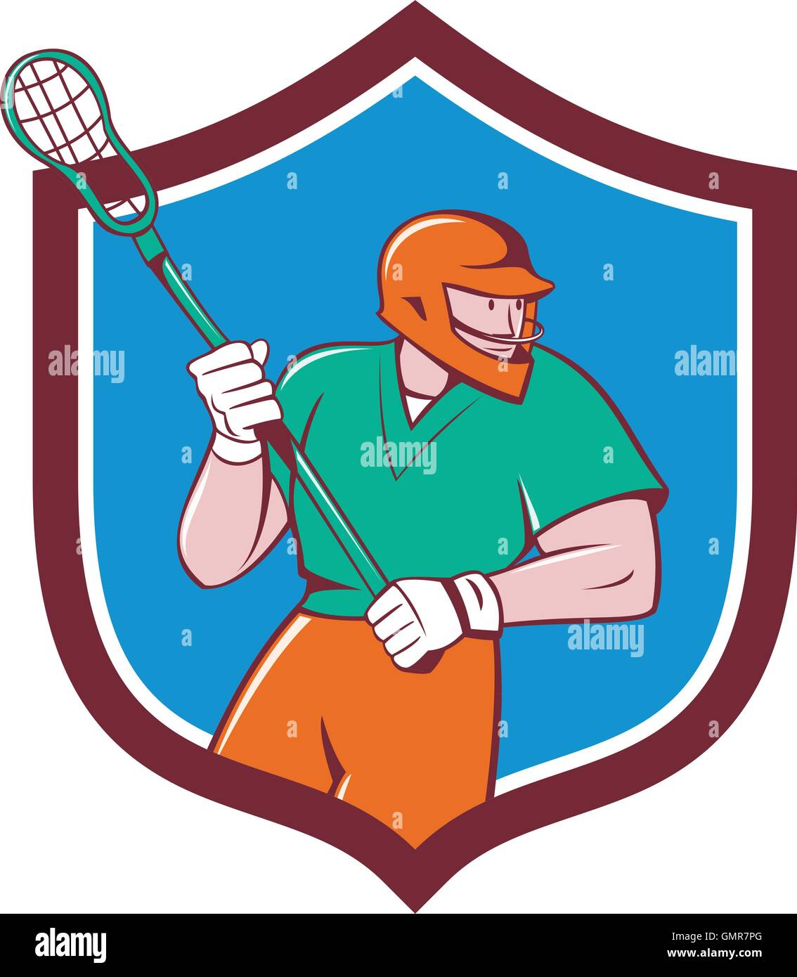 Lacrosse Player Crosse Stick Running Shield Cartoon Stock Vector Image