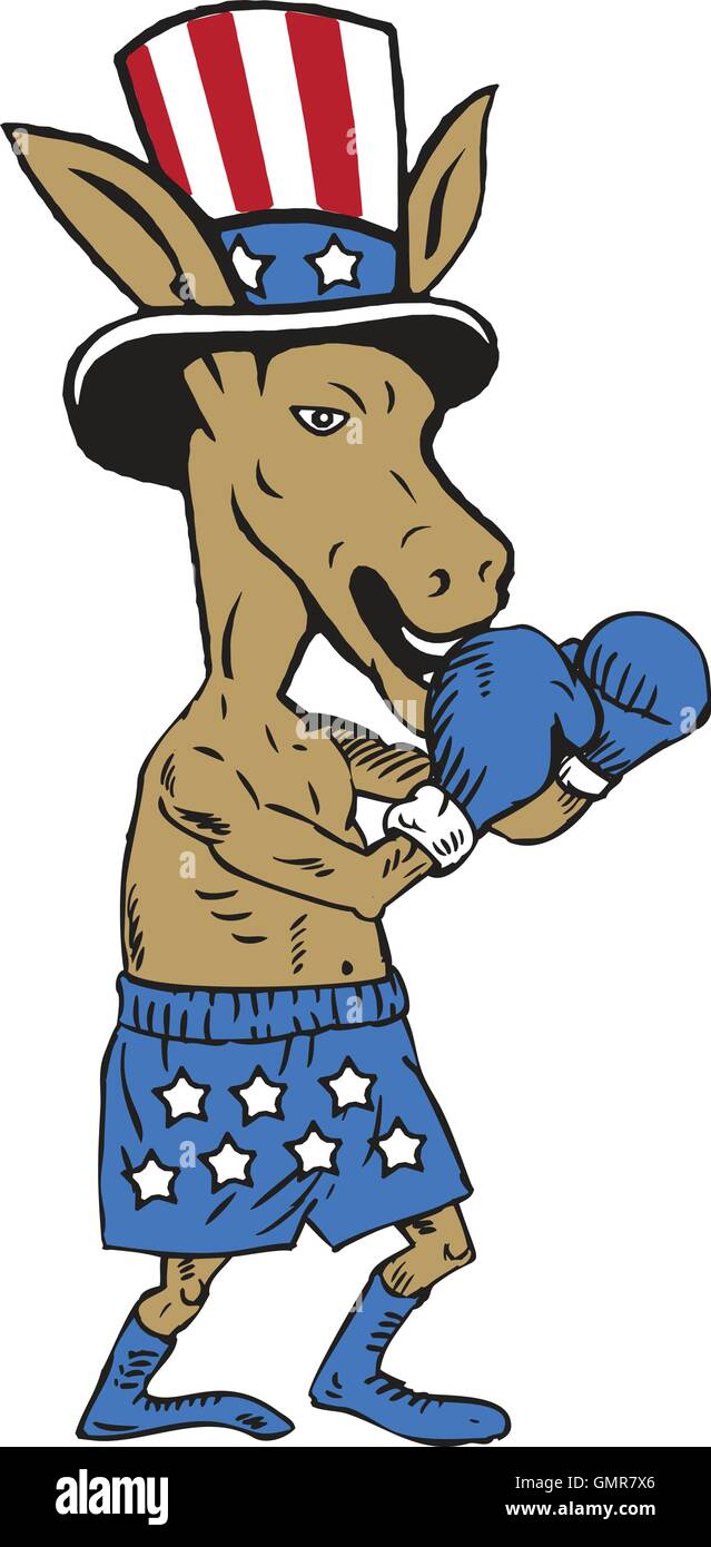 Democrat Donkey Boxer Mascot Cartoon Stock Vector