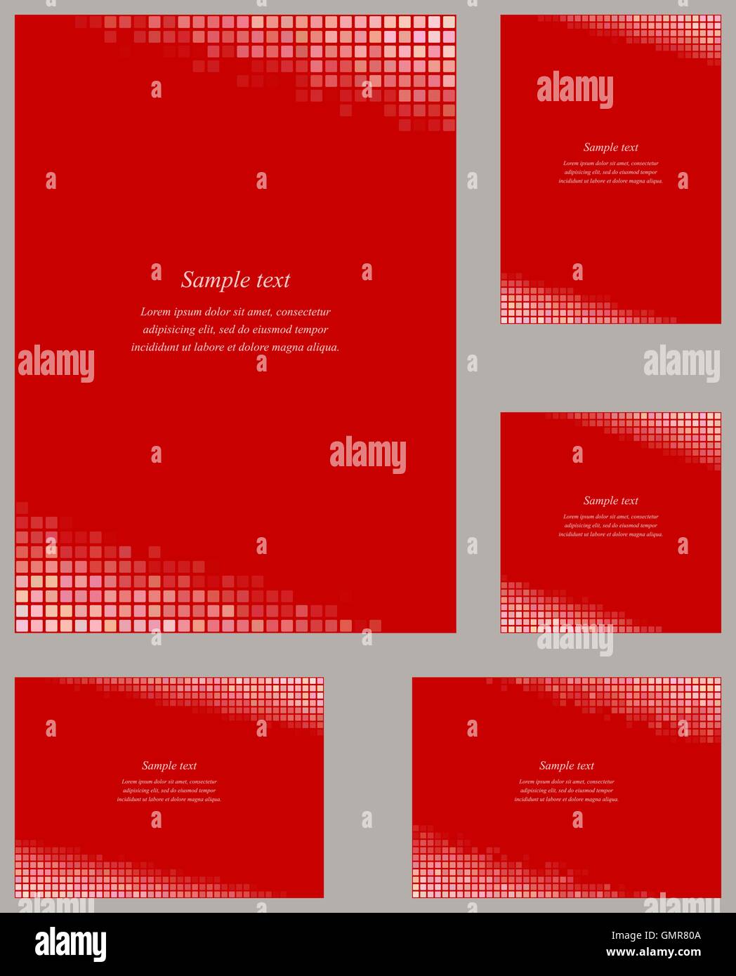 Red mosaic page corner design template set Stock Vector