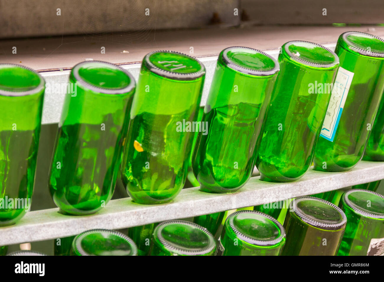 details of green glass bottles Stock Photo